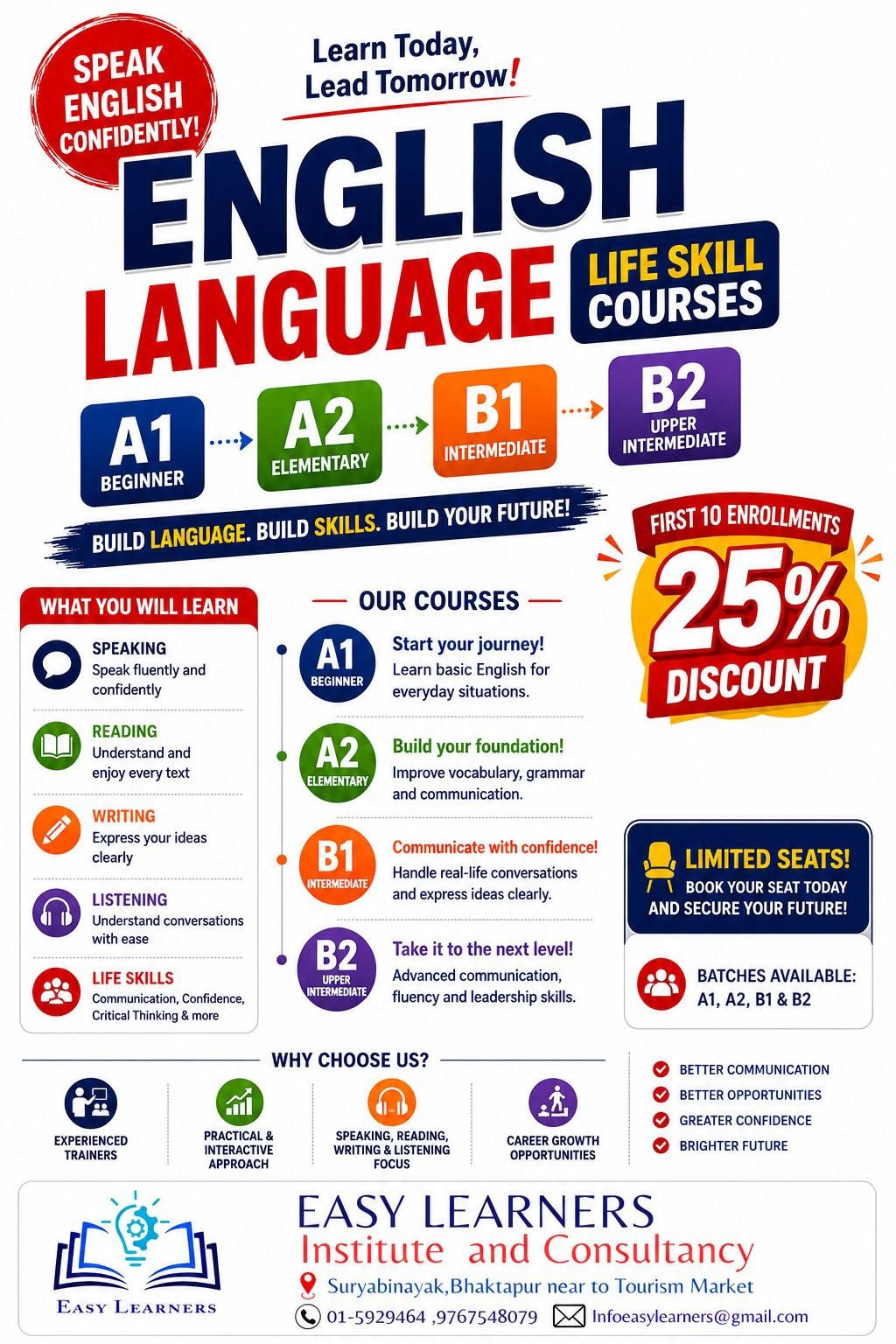 English Language Life Skill Courses A1 to B2 with 25% discount for first 10 enrollments